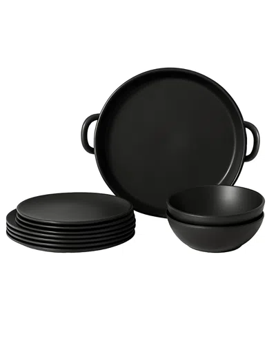 Gharyan Stoneware Family Feast Dinnerware, Set Of 13 Pieces In Black