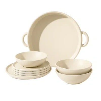 Gharyan Stoneware Family Feast Dinnerware, Set Of 13 Pieces In White