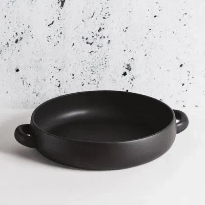 Gharyan Stoneware Large Serving Plate With Handles 13.4" - Matte Black