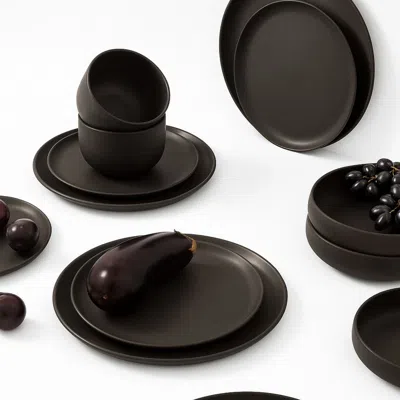 Gharyan Stoneware Le Gourmand Dinnerware, Set 16 Pieces In Black