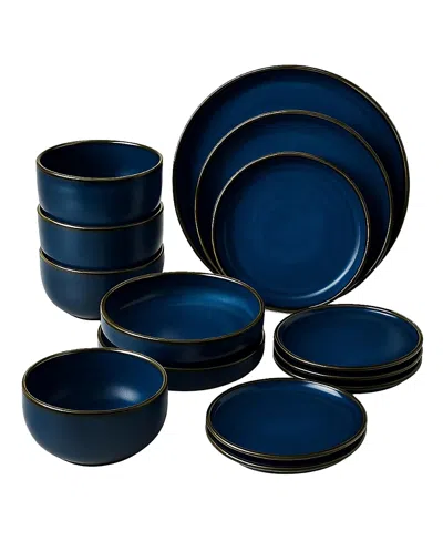Gharyan Stoneware Le Gourmand Dinnerware, Set Of 16 Pieces In Blue