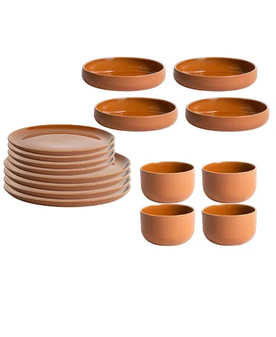 Gharyan Stoneware Le Gourmand Dinnerware, Set Of 16 Pieces In Brown