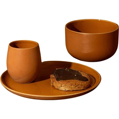 Gharyan Stoneware Minimalist Dinnerware Set In Brown