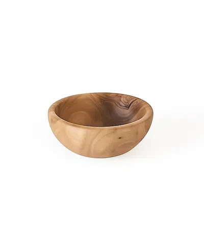 Gharyan Stoneware Natural Olive Wood Nesting Bowls - Set Of 3 In Brown