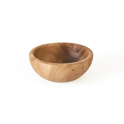 Gharyan Stoneware Natural Olive Wood Nesting Bowls In Brown