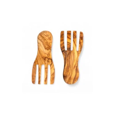 Gharyan Stoneware Natural Olive Wood Serving Forks, Set Of 2 In Brown