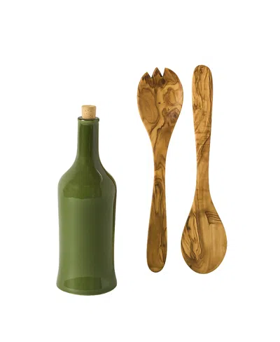 Gharyan Stoneware Olive Essence Duo, Set Of 3 In Green