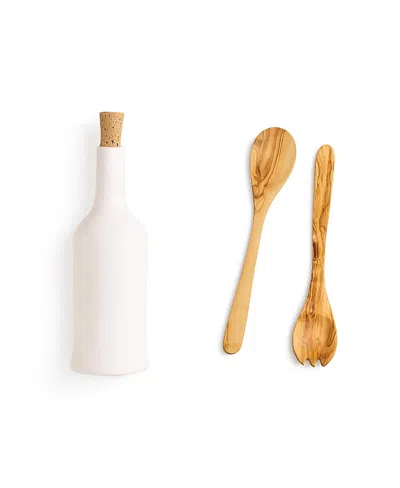 Gharyan Stoneware Olive Essence Duo, Set Of 3 In White