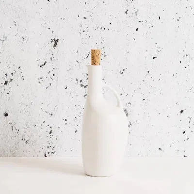 Gharyan Stoneware Olive Oil Bottle Canard 34 oz In White