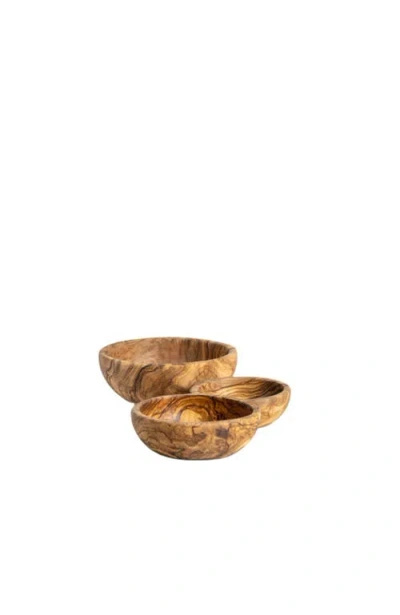 Gharyan Stoneware Olive Wood Nesting Bowls Set Of 3 In Natural