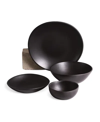 Gharyan Stoneware Organic Shaped Dinnerware Dadasi, Set Of 16 In Black