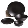 Gharyan Stoneware Organic Shaped Dinnerware Dadasi, Set Of 16 In Black