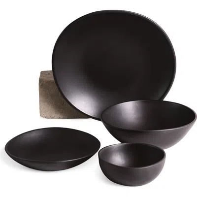 Gharyan Stoneware Organic Shaped Dinnerware Dadasi, Set Of 16 In Black