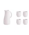 Gharyan Stoneware Serenity Jug & Cups, Set Of 5 In White