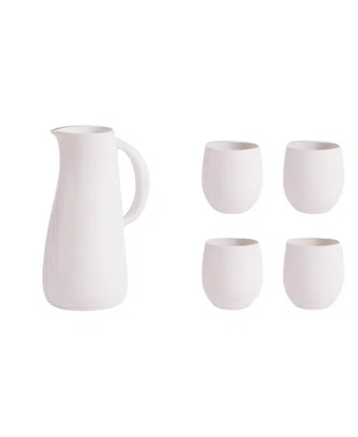 Gharyan Stoneware Serenity Jug & Cups, Set Of 5 In White