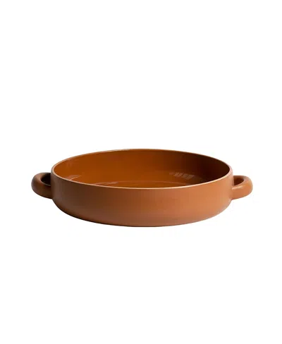 Gharyan Stoneware Serving Plate With Handles In Brown
