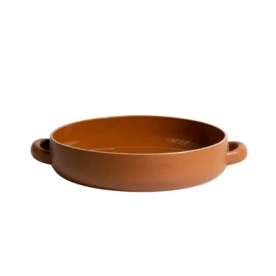 Gharyan Stoneware Serving Plate With Handles In Brown