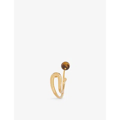 Ghazal Paris Womens  Hana Tigers Eye 24ct Yellow Gold-plated Brass Hoop Earrings