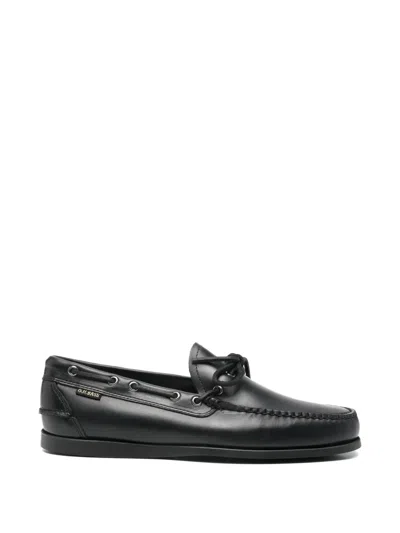 G.h.bass Laced Leather Boat Shoes In Black