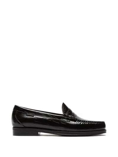 G.h.bass Larson Croc-embossed Leather Penny Loafers In Black