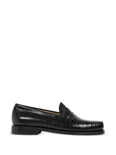 G.h.bass Weejun Heritage Larson Crocodile-effect Loafers In Black