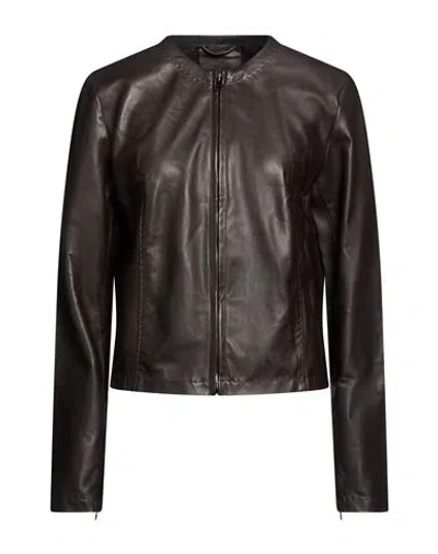 Ghera Studio Woman Jacket Dark Brown Size 10 Lambskin In Black