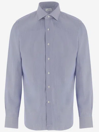 Gherardi Cotton Shirt With Striped Pattern In Blue