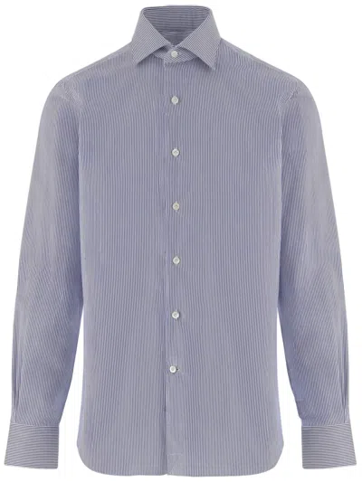 Gherardi Blue Striped Cotton Shirt In Purple