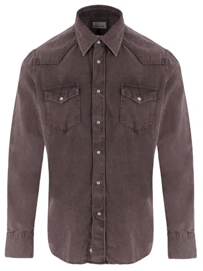 Gherardi Brown Ribbed Cotton Pointed Collar Casual Shirt
