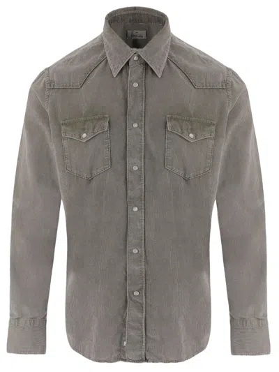 Gherardi Classic Grey Corduroy Shirt With Flap Pockets In Multi