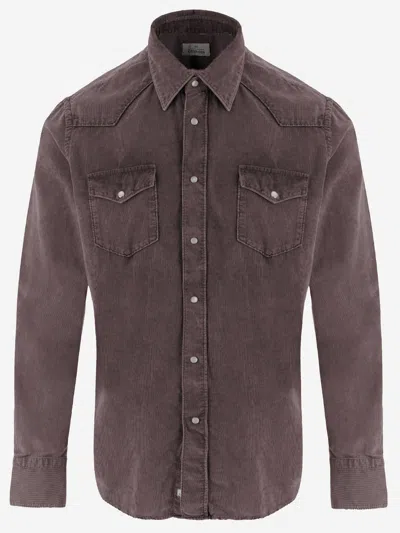 Gherardi Ribbed Cotton Shirt In Brown