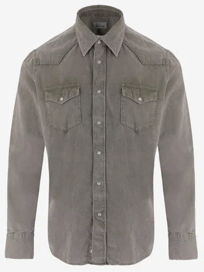 Gherardi Ribbed Cotton Shirt With Pockets In Gray