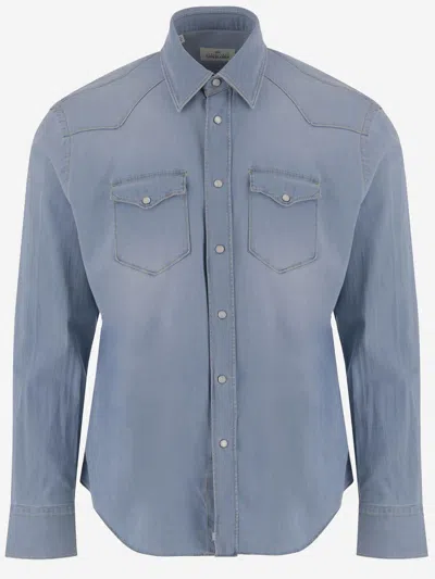 Gherardi Stretch Cotton Denim Shirt In Blue