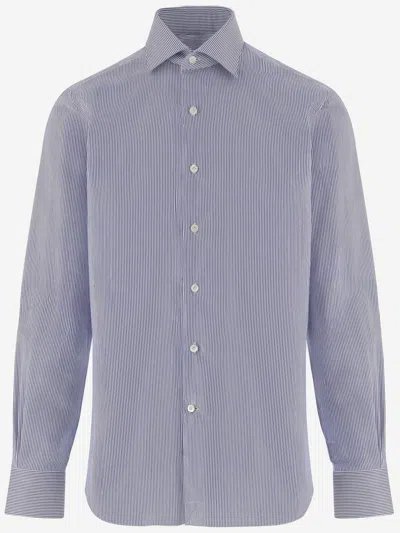 Gherardi Striped Cotton Shirt In Blue