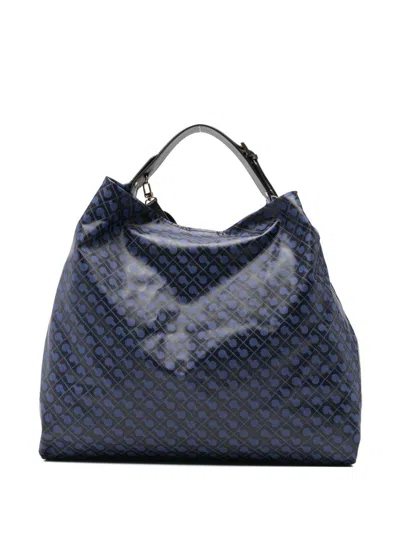Gherardini Dark Blue Softy Odissey Shoulder Bag With All-over Logo  In Multi