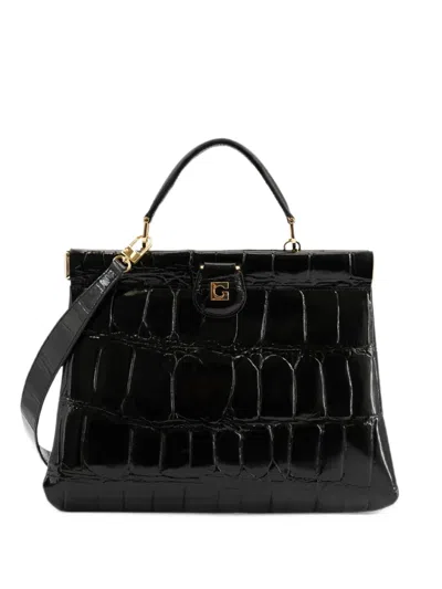 Gherardini Dodici Dodici 1959 Croc-effect Tote Bag In Black