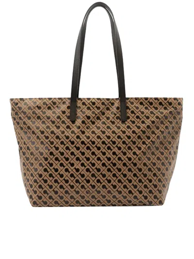 Gherardini Geometric Pattern Leather Tote Bag In Beige