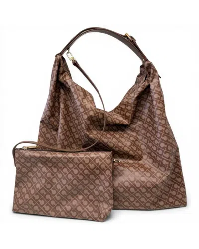 Gherardini Hobo Softy Women's Chestnut Softy Fabric Bag With Leather Finishes In Brown