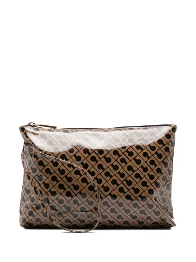 Gherardini Large Patterned Zipped Clutch Bag In Brown