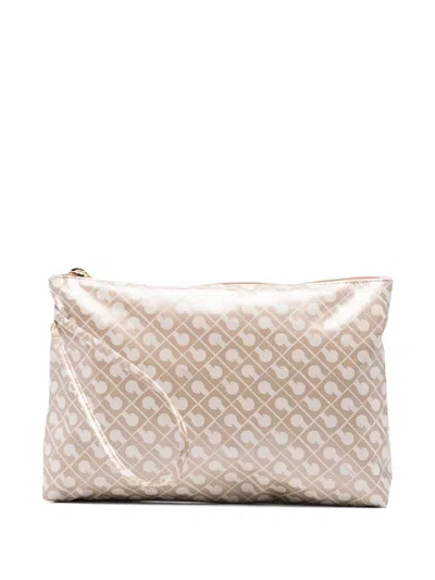 Gherardini Large Patterned Zipped Clutch Bag In Neutral