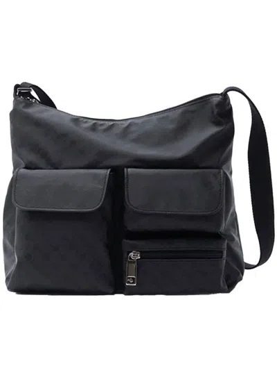 Gherardini Medium Leather Accent Multi-pocket Satchel In Black