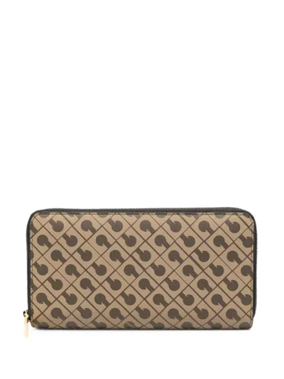 Gherardini Millerighe Logo-print Zip-around Wallet In Brown