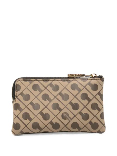 Gherardini Millerighe Monogram-print Zip-around Pouch In Brown