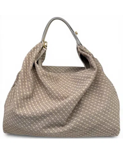 Gherardini Monogram Suede Women's Ivory Shoulder Bag In White