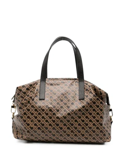 Gherardini Monogram-print Bowling Shoulder Bag In Brown
