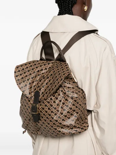 Gherardini Monogram-print Buckle-fastening Backpack In Brown