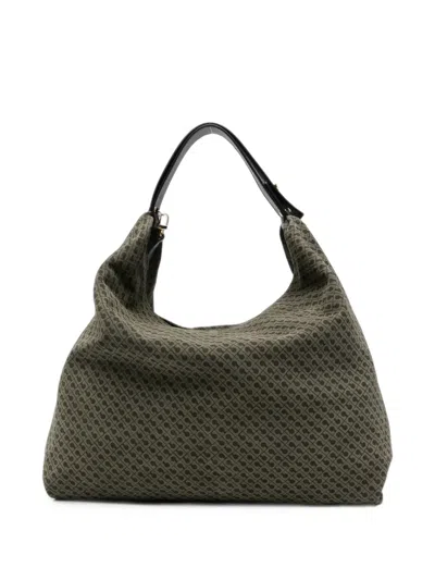 Gherardini Monogram-print Leather Shoulder Bag In Green