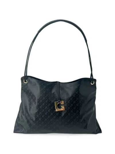 Gherardini Monogram-print Logo-plaque Shoulder Bag In Black