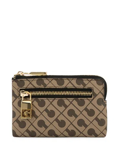Gherardini Monogram-print Zipped Pouch In Orange
