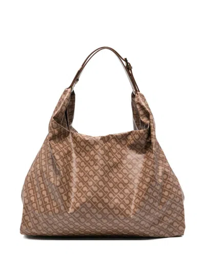 Gherardini Softy Chestnut Shoulder Bag With All-over Logo  In Brown
